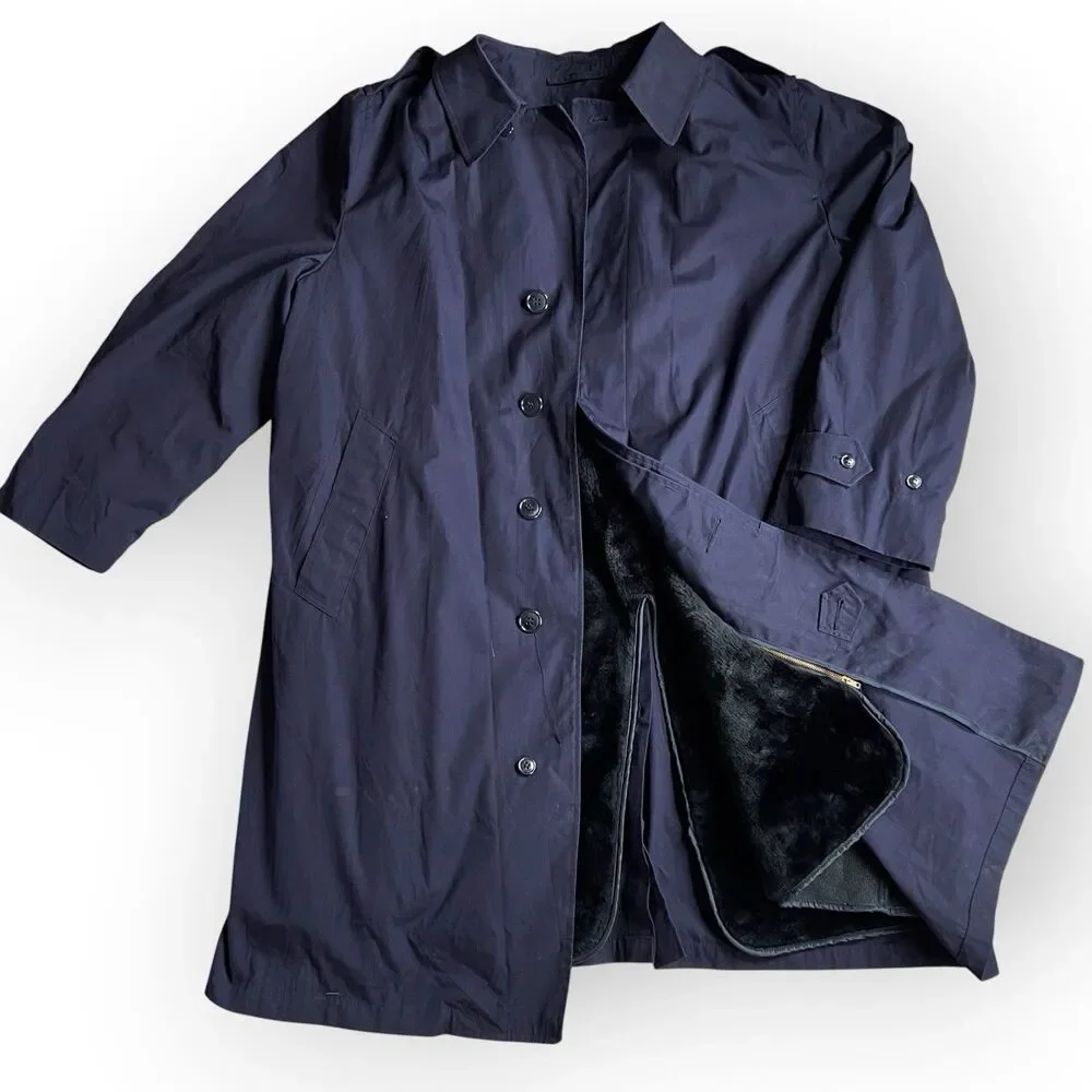 VTG US Air Force All Weather Coat Trench 46R Removable Liner Military Blue 70s